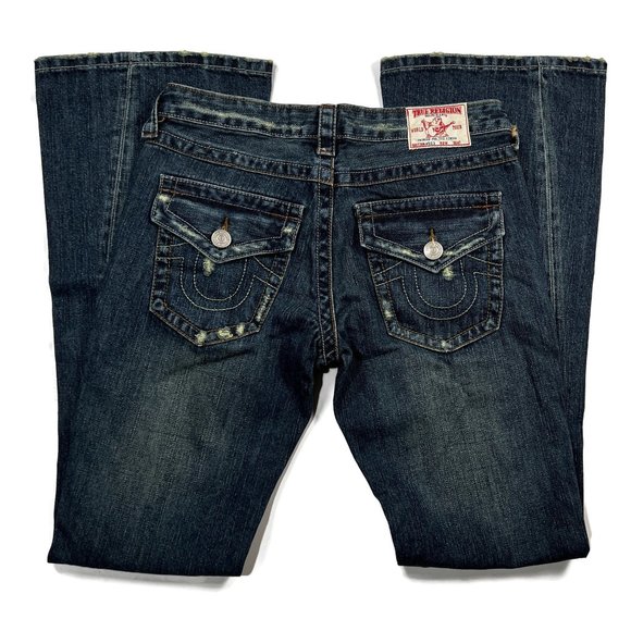 True Religion Distressed Flare Blue Jeans Womens 27 New NWT USA 04503 - Picture 13 of 15